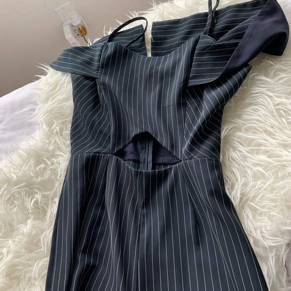Navy blue and white strip Jumpsuit off shoulder - Picture 1 of 3